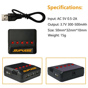 SUPULSE 5-in-1 Lipo Battery Charger 3.7V 1S 1 Cell Micro 5 Ports Compact Charger
