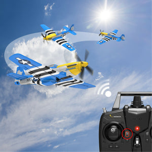 VolantexRC Mini Mustang P-51D V2 EPP 400mm Wingspan 2.4G 4CH 6-Axis Gyro One Key Aerobatics XPilot Stabilization System RC Airplane Trainer RTF for Beginner