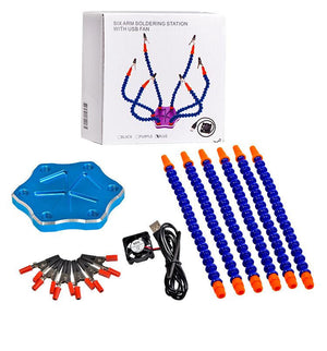 Six Arms Solder Iron Stand Holder Third Hand Soldering PCB Fixture Tool Helping Hands with mini fan