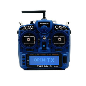 The FrSky X9D PLUS SE remote control is For FPV drones, carbon fiber and dark blue